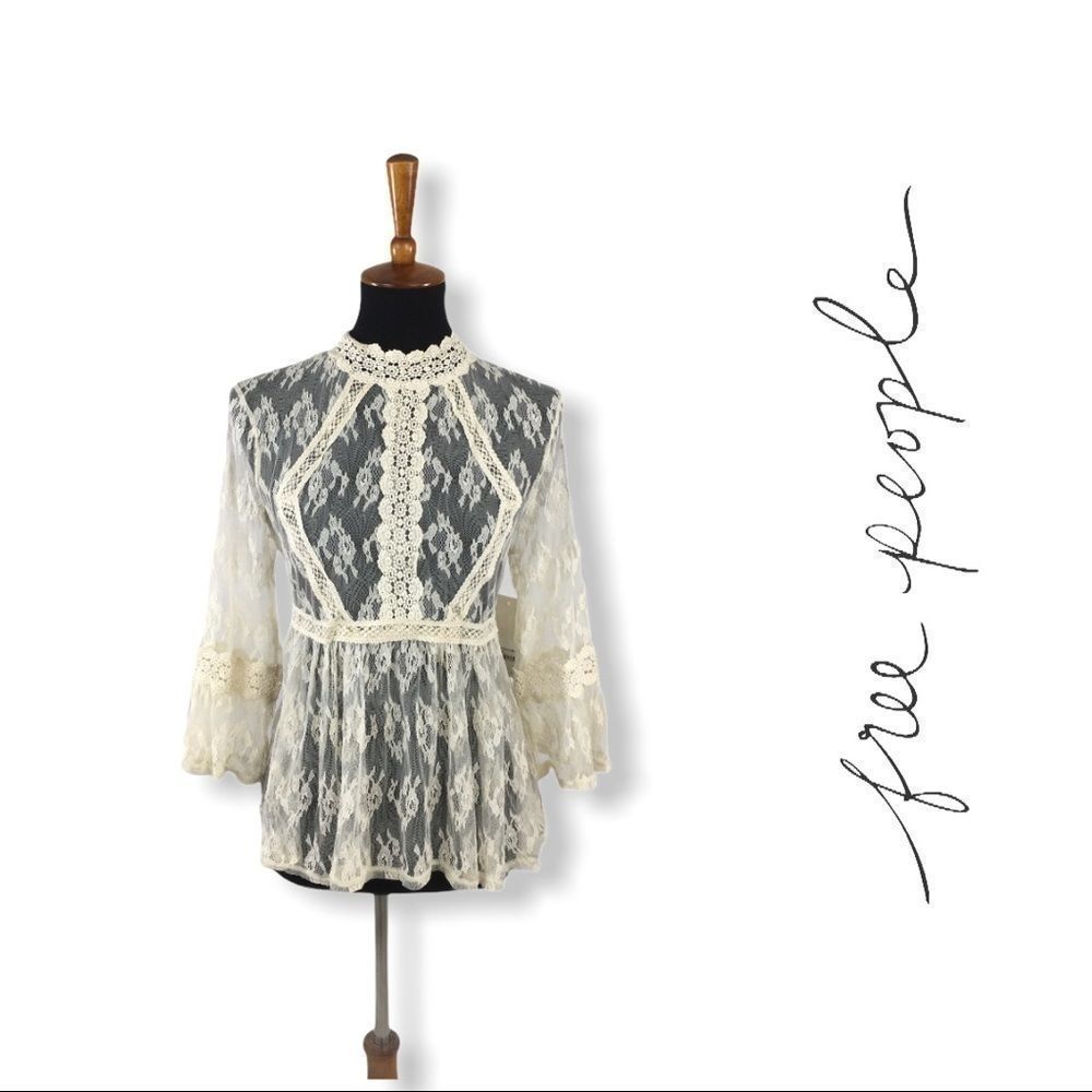 Free People Lace Victorian Sheer See-through Top Vintage So Sexy!